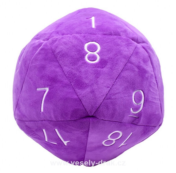 Plyšová kostka 20-ti stranná - fialová (Jumbo D20)