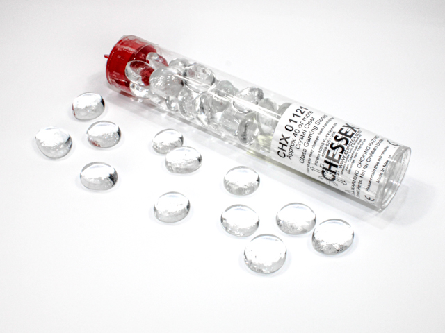 Chessex Gaming Glass Stones in Tube Clear (žetony) – 40 ks