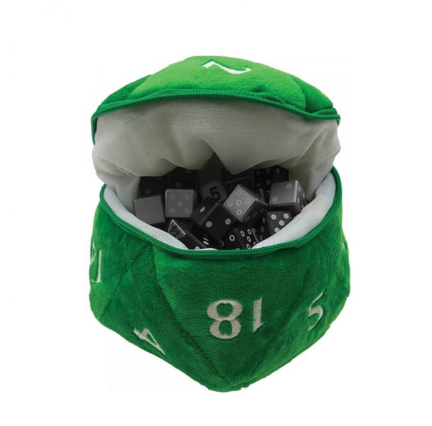 Plyšový vak na kostky  D20 - zelený