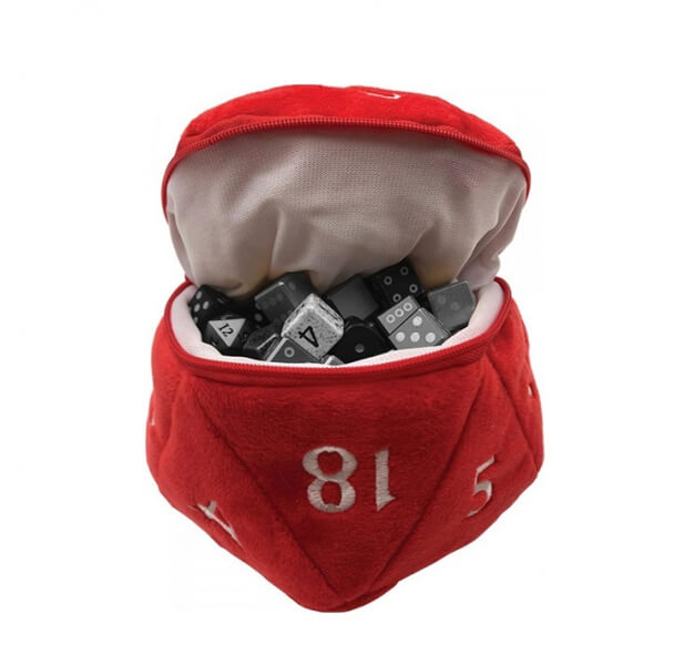 Plyšový vak na kostky  D20 - červený