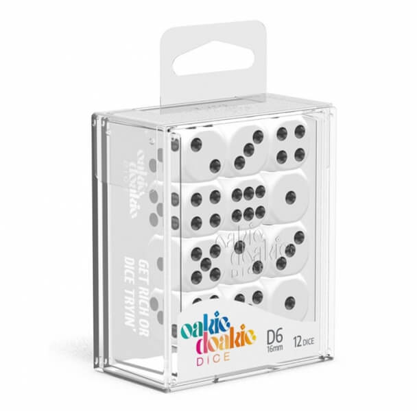 Sada kostek Oakie Doakie - Dice 16 mm D6 Solid - White 12 ks