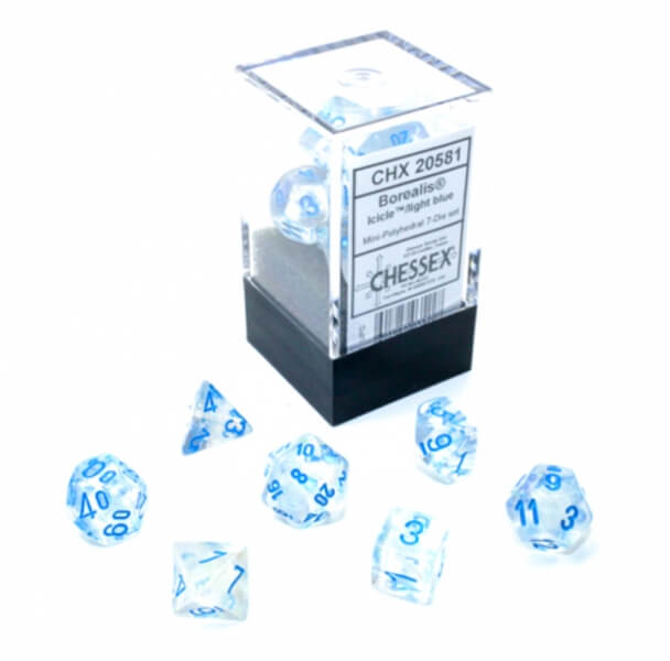 Sada kostek Chessex Borealis Mini-Polyhedral - Icicle/Light blue Luminary 7-Die Set CHX20581