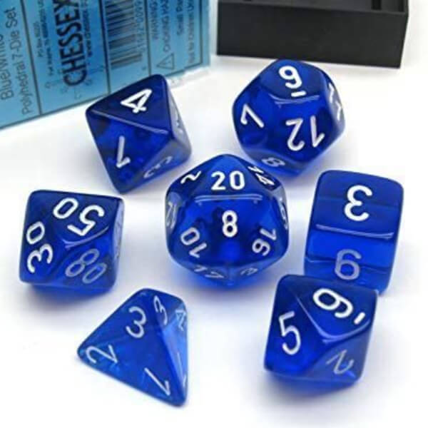 Sada kostek Chessex Gemini Translucent Blue/White Polyhedral 7-Die Set CHX23076