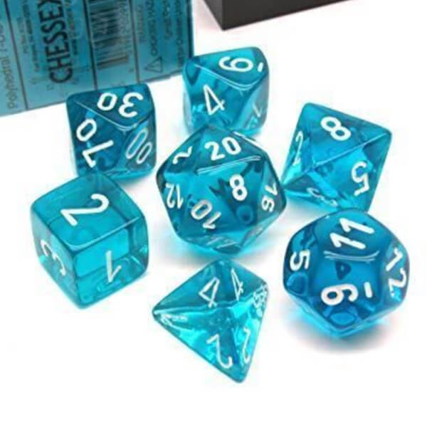 Sada kostek Chessex Gemini Translucent Teal/White Polyhedral 7-Die Set CHX23085
