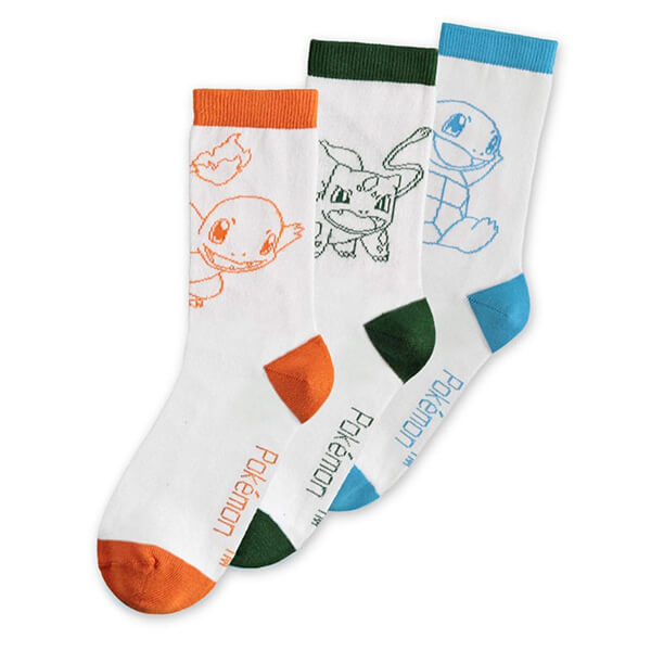 Pokémon ponožky - Charmander, Bulbasaur, Squirtle - sada 3 ks