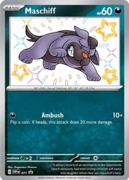 Pokémon promo karta shiny Maschiff z Paldean Fates
