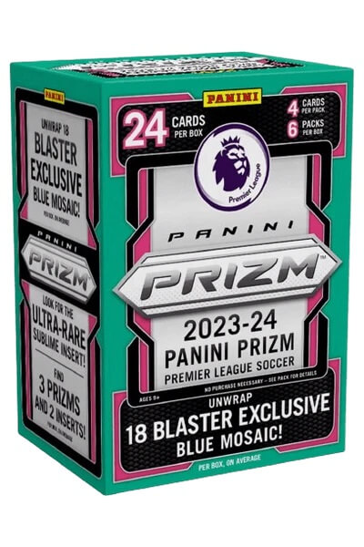 2023-2024 Panini Prizm Premier League Blaster Box (Blue Mosaic Prizms) - fotbalové karty