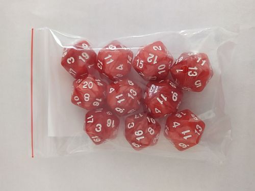 Dvacetistěnná kostka Pearl D20 Red/White - 1 ks