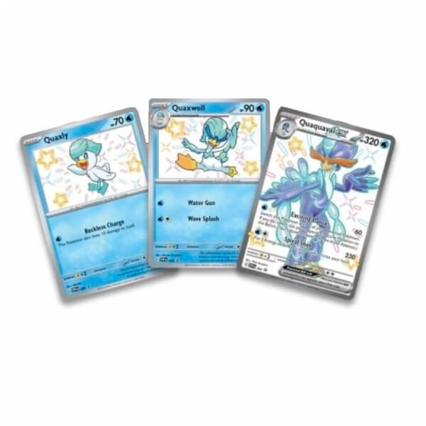 Pokémon karty Paldean Fates vývin 3 karet - Quaxly, Quaxwell a Quaquaval ex