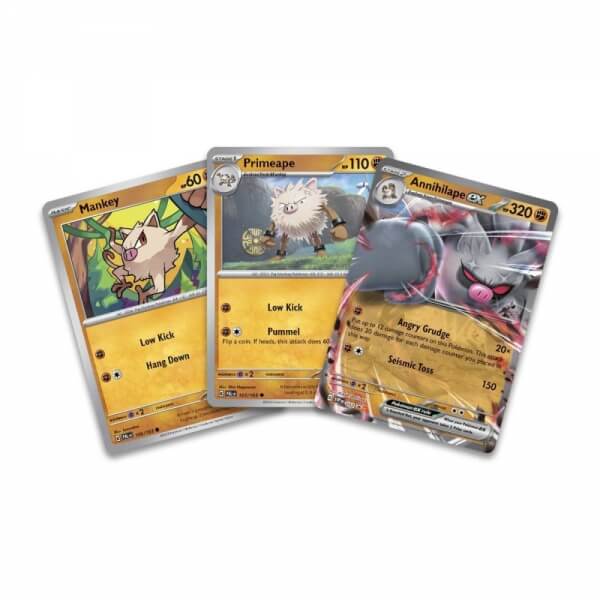 Pokémon karty Annihilape ex vývoj 3 karty - Mankey, Primeape a Annihilape ex