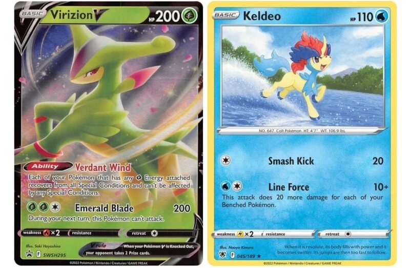 Pokémon karta Virizion V + Keldeo