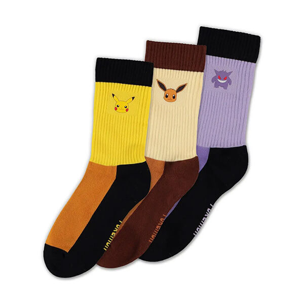 Pokémon ponožky - Pikachu, Eevee, Gengar - 3-Pack