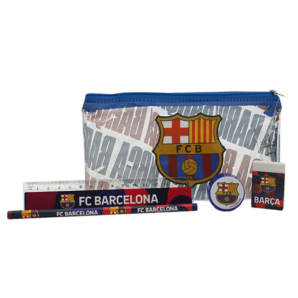 FC Barcelona - školní set s průhledným penálem (tužka, pravítko, guma + ořezávátko)