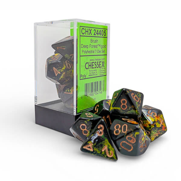Sada kostek Chessex Brush Polyhedral - Deep Forest/gold 7-Die Set