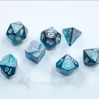 Gemini Steel-Teal/white Mini-Polyhedral 7-Die Set