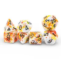 Sada kostek Chessex Brush Polyhedral - Sunrise/black 7-Die Set