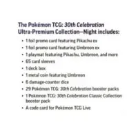 TCG Pokémon 30th Celebration Ultra-Premium Collection Night obsah
