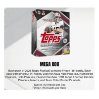 Karty NFL 2026 Topps Football Flagship Mega Box obsah